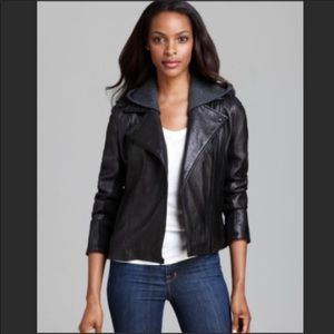 dkny leather panel coat
